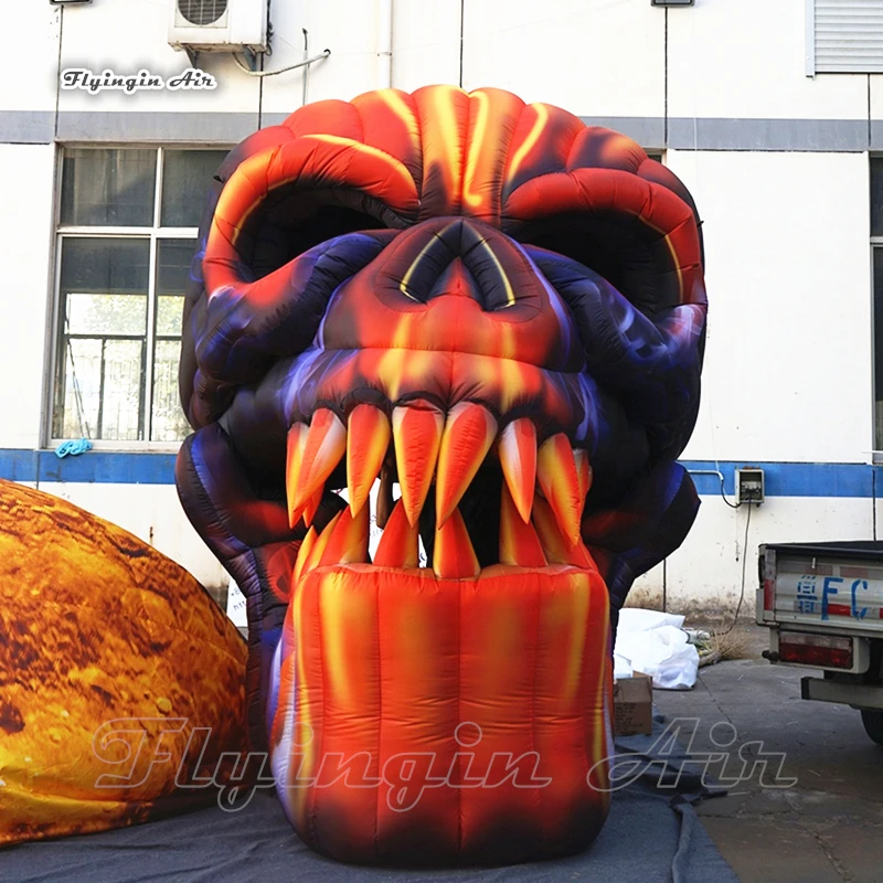 Horrible Giant Inflatable Skull Replica 4m Height Blow Up Burning Devil Dead Bone Model  For Halloween Decoration