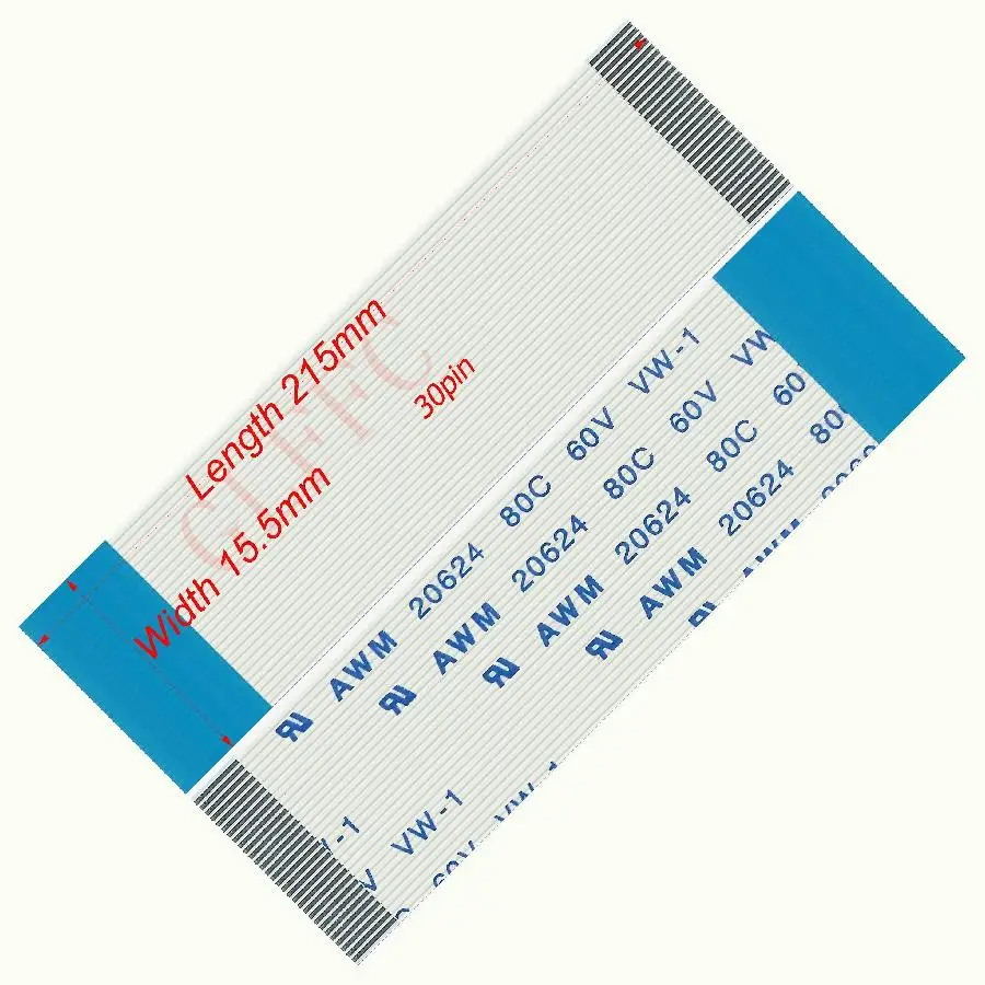 30pin 0.5pitch 215mm-400mm B-type Flexible Flat Cable FFC awm 20624 ROHS for TTL LCD DVD Computer