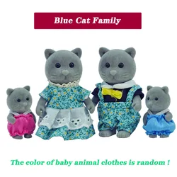 2022 Children Toys 1/12 Miniatures Furniture For Dolls   Forest Animal Family Action Figure Dolls Set Blue Cat Family Girls Toys