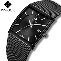 WWOOR Man Wristwatch Business Luxury Square Men Quartz Watch Waterproof Date Stainless Steel Ultrathin Men's Watches Clock Male