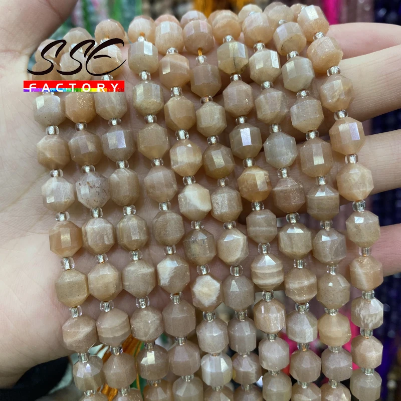 Natural Stone Faceted Orange Sunstone Loose Spacer Charm Beads for Jewelry Making  Diy Bracelets Women Necklace 8mm 15 Inches