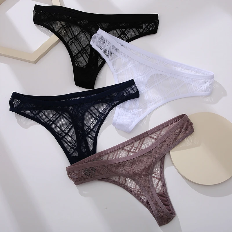 FINETOO 5PCS/Set Lace Sexy Women Thongs Floral Perspective G-string Lingerie Panties Low-Waist Femme Girls Underwear Mesh Pantys