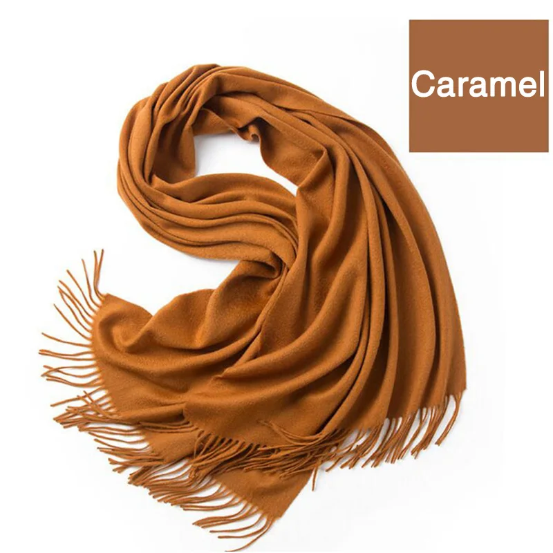 Winter Warm Wool Scarf Women Wraps with Tassel Pashmina Merino Soft Cashmere Shawls for Elegant Ladies