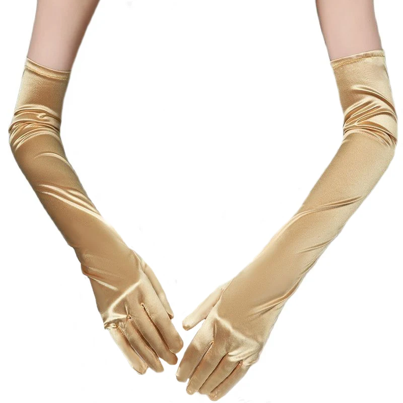 55cm Long Section Satin High Elasticity Solid Halloween Sexy Pole Dance Evening Dress Etiquette Accessories Drive Cosplay Gloves