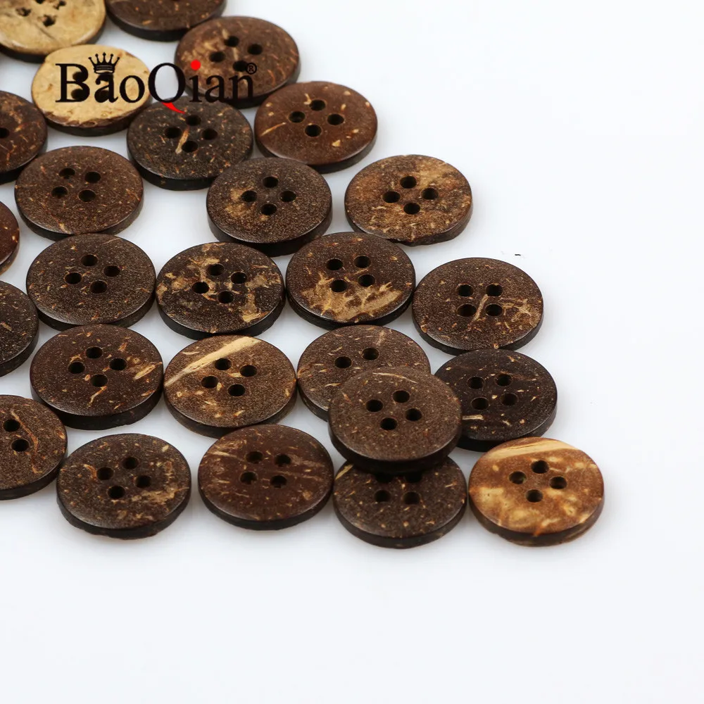 20/50/100pcs 4 Hole Round 15mm Brown Coconut Shell Button For Clothing Scrapbook Decoration Sewing Accessories DIY Crafts