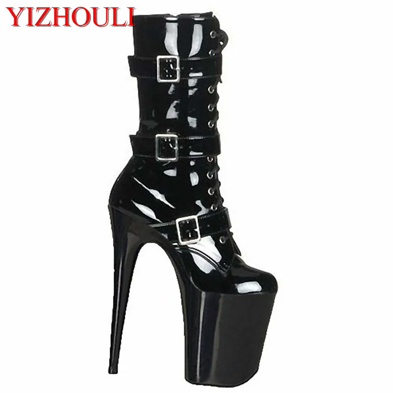 

20cm High-Heeled Shoes The Bride Wedding Shoes Dinner Low Thick Heel Boots 7 Inch Round Toe Boots Formal Platform Dress Shoes