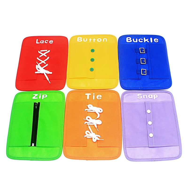 6Pcs Toddlers Montessori Dressing Frames Zip Snap Button Buckle Lace Tie Early Educational Toys Preschool Toys for Children Gift