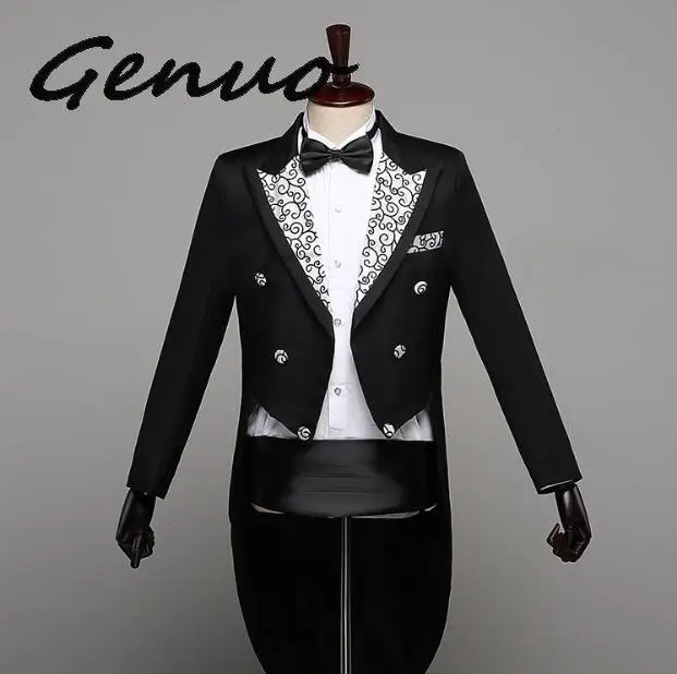 Genuo { Jacket+pan  }  Men 's Stage Show Swallowtail Dress Set Commanding Host Play The Piano Best Man Welcome Dance Service