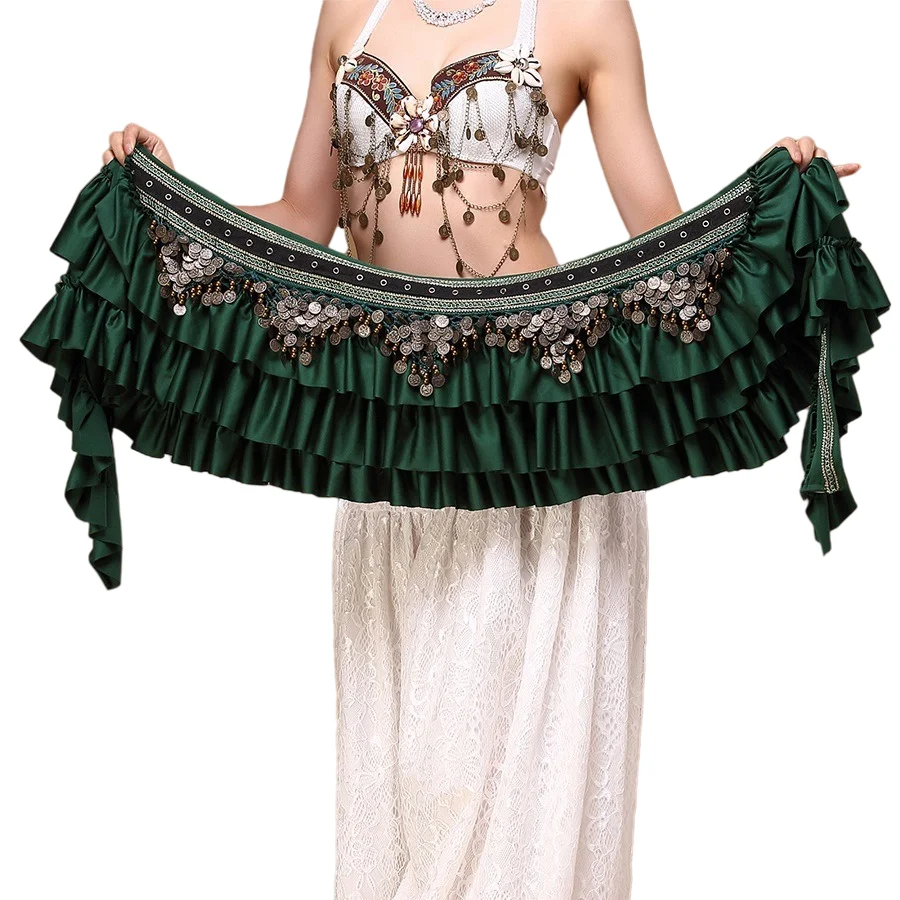 Womens Belly Dance Hip Scarf With Copper Coin Tribal ATS Vintage Satin Wrap Belt Extra Long Luxury Arabic Costume Photography