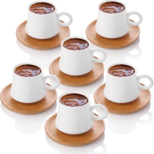 Queen's Kitchen Bamboo Dish 6 Personality Coffee Set, Made in Turkey, Free Shipping, Ottoman, Turkish, style, Turkish coffee