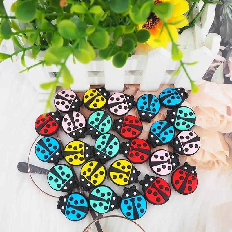 Chenkai 10PCS BPA Free Silicone Ladybug Bead Baby Teething Nacklace Beads For Baby Chewable Dummy Cartoon Pacifier Accessories