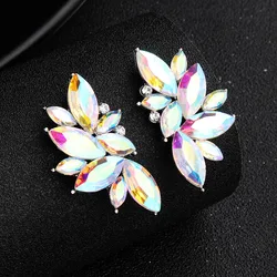 Floralbride Trendy Charm Silve AB Marquise Crystal Rhinestones Fashion Earrings Bridal Wedding Drop Earrings Women Girls Jewelry