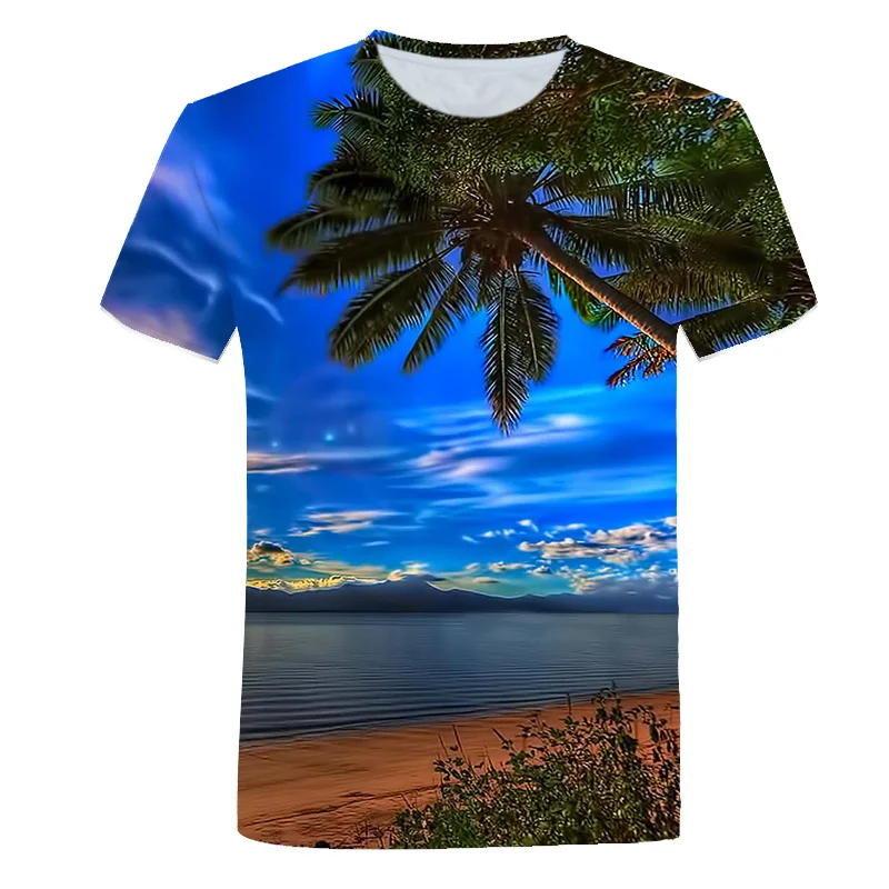 2021 Fashion Beach Holiday Leisure Style Men t-shirt 3D Print Ocean Graphic t shirts Summer Round Neck Short Sleeve T-shirt Tops