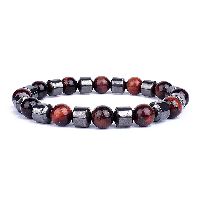 Fashion Red Agates Hematite Bracelets Men Positive Energy Hematite Charm Bracelets Women Natural Stone Lucky Bracelet Jewelry