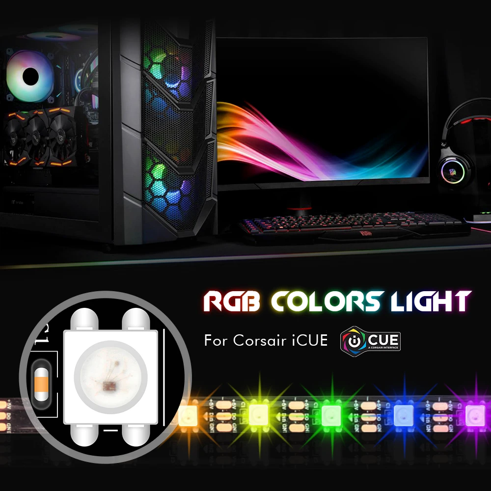 Addressable RGB LED Strip for PC , WS2812b Digital Light Strip for PC Case , For CORSAIR iCUE 3 pin 5V ADD Header on Motherboard