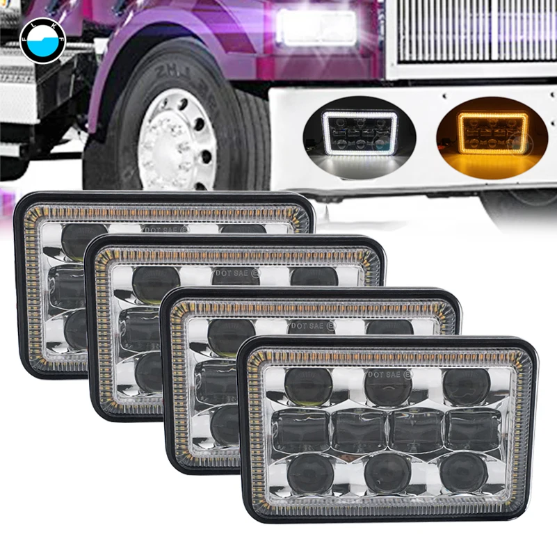 4x6 inch DOT Approved Head Lamp Square  Hi/Lo beam LED Light with white DRL yellow turn signal For Chevrolet Ford Trucks Dodge.