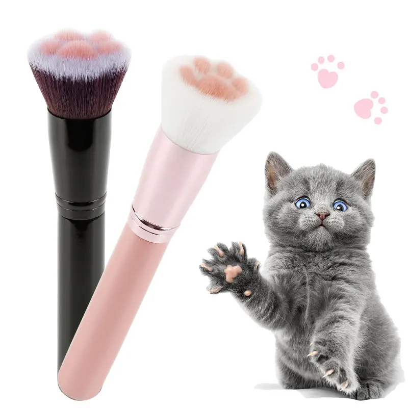 1Pc Cute Cat Claw Paw Women Makeup Soft Fibre Wooden Brush Loose Powder Blush Contour Face Make up Foundation Repair Brush Tool