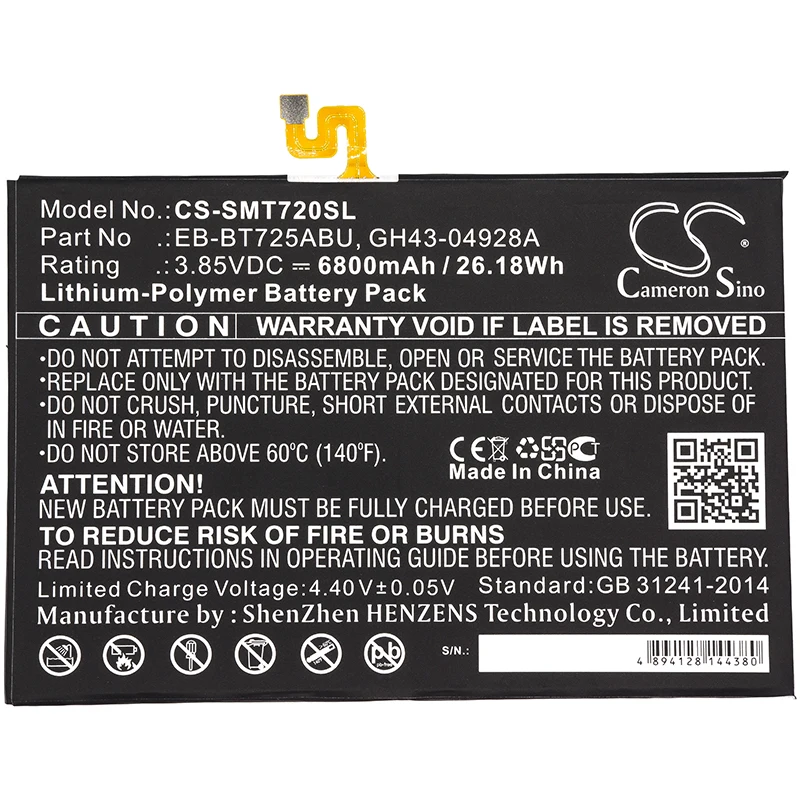 

cameron sino 6800mah battery for SAMSUNG Galaxy Tab S5e Galaxy Tab S5e 10.5 Galaxy Tab S5e 10.5 2019 Galaxy Tab S5e LTE SM-T725