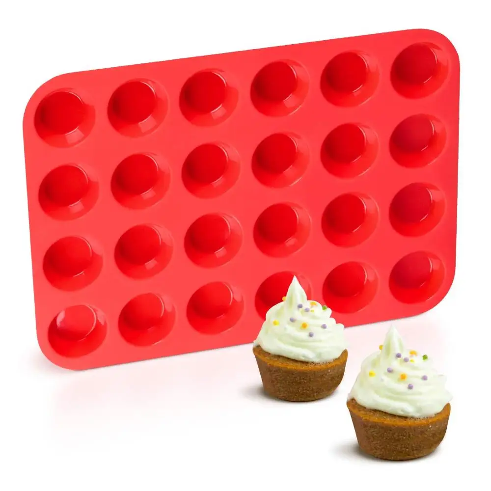 24 Cups Silicone Mini Muffin Pan Cupcake Baking Cups Non Stick Muffin Tins Ice Cubes Tray Soap Mold Chocolate Candy Making Mould