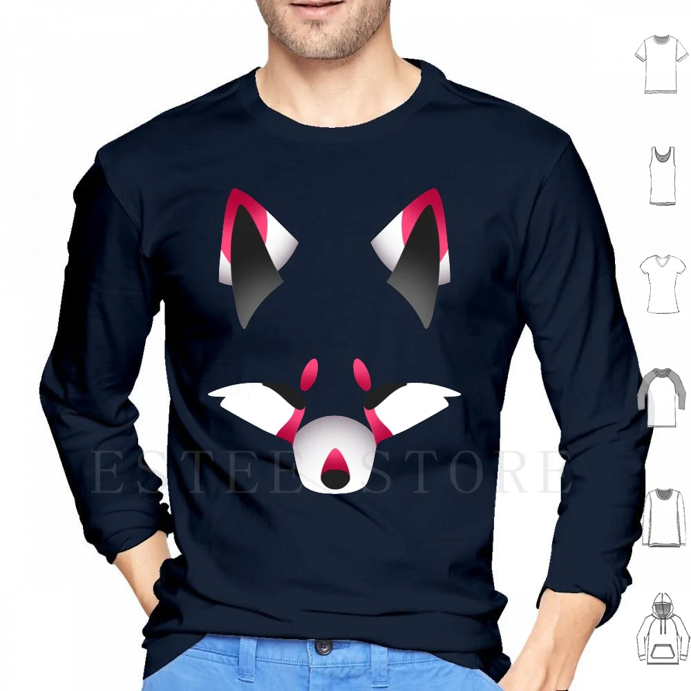 Pink Kitsune On Grey Hoodie Long Sleeve Kitsune Fox Japanese Myth