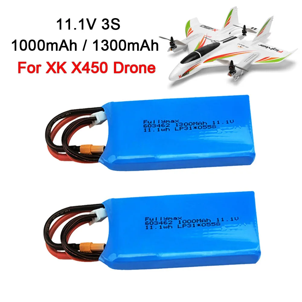 For XK X450 Drone Battery 3S 11.1V 1000mAh 1300mah 20C Lipo Battery for XK X450 FPV RC Airplane Fixed Wing Helicopter Aircraft