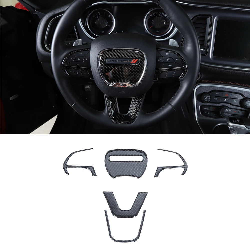 Steering Wheel Decoration Cover Trim Sticker for Dodge Challenger 2015-2018 2019 2020 2021 2022 2023 Car Accessory Carbon Fiber