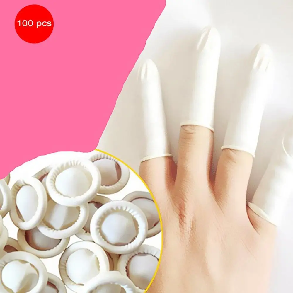 100PCS/SET Durable Natural Latex Anti-Static Finger Cots Practical Design Disposable Makeup Eyebrow Extension Gloves Tools