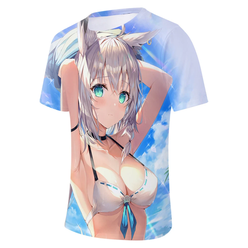 HOLOLIVE VTuber Shirakami Fubuki 3D Harajuku Womens summer Tshirt 3D Short Sleeve Tops T-Shirt Lovely Kawaii Retro Innovation