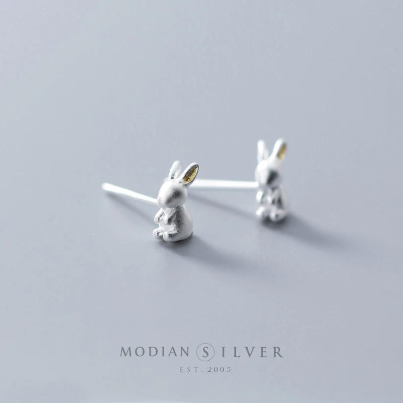 Modian 100% 925 Sterling Silver Cute Animal 3D Rabbit Stud Earrings for Women And Girl Fashion Korean Style Jewelry Brincos