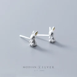 Modian 100% 925 Sterling Silver Cute Animal 3D Rabbit Stud Earrings for Women And Girl Fashion Korean Style Jewelry Brincos