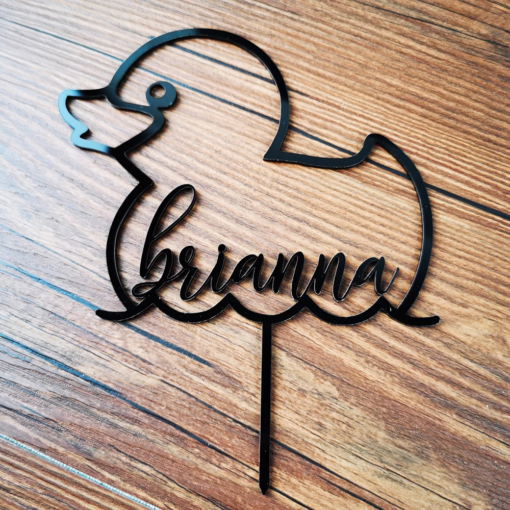 Personalized Name Birthday Duck Cake Topper, Custom  Acrylic Mirror Gold or Wood Duck Baby Shower Birthday Party Cake  Decor