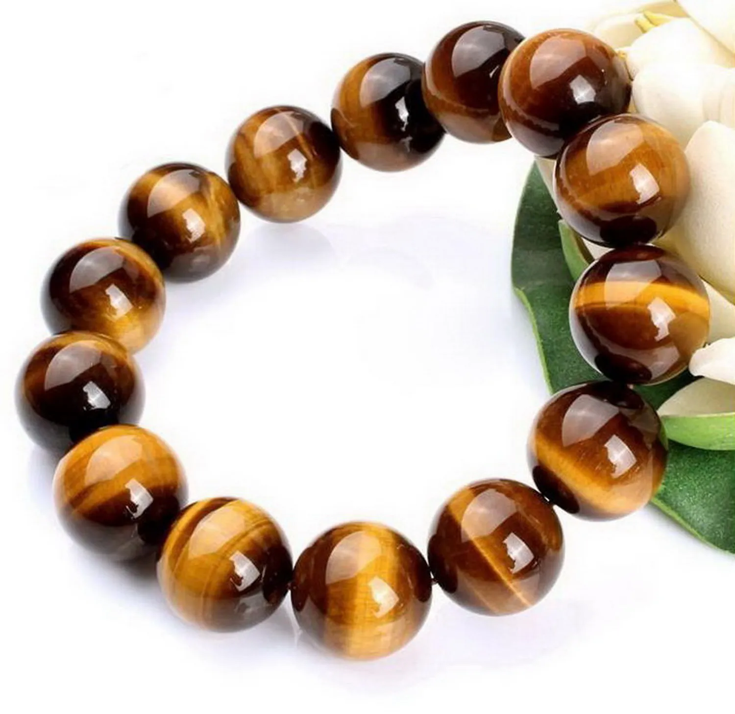 Pair/2Pcs 100% Natural Tiger-Eye Beads Bangle Stretchy Bracelet 14mm/14 Beads