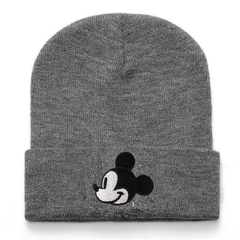 Embroidery Cartoon Mickey Beanie Hat Women Men Knitted Warm Winter Hats For Women Men Solid Hip-hop Casual Cuffed Beanies Bonnet