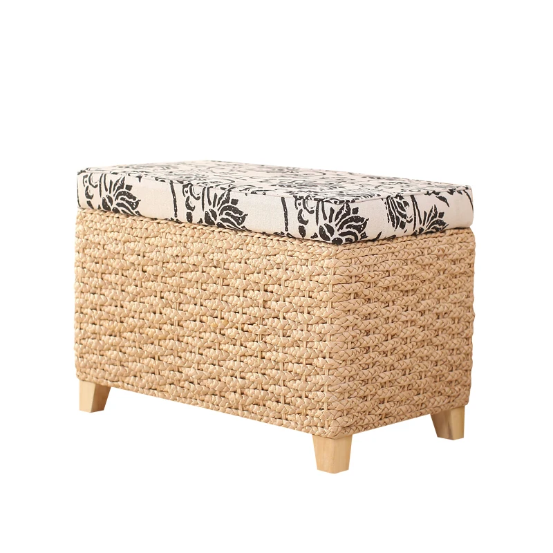 Storage Stool Entrance Shoe Changing Stool Straw Woven Storage Stool Household Sofa Stool Storage Box for People