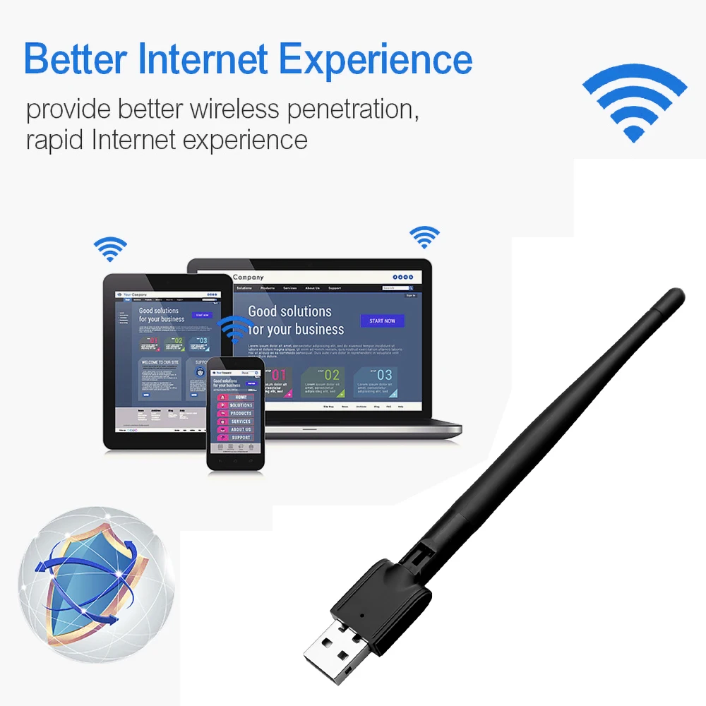 MT-7601 150Mbps USB 2.0 와이파이 LAN 어댑터, 무선 네트워크 카드 802.11 b/g/n, 회전식 안테나 칩셋 포함