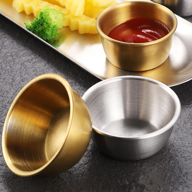 Korean 304 Stainless Steel Sauce Dishes Tableware Seasoning Spice Plates Serving Tray Ketchup Dipping Bowl Cup Kitchen Supplies