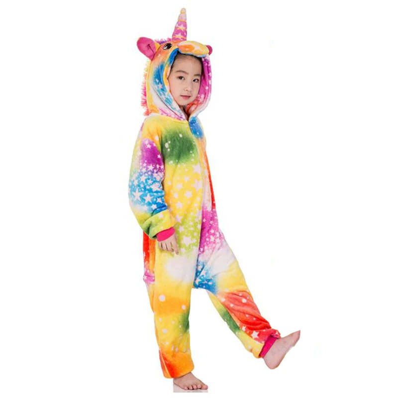 Kid Color Unicorn Cosplay Kigurumi Onesies Child Cartoon Winter Anime Star Jumpsuit Costume Girl Boy Animal Sleepwear Pajamas