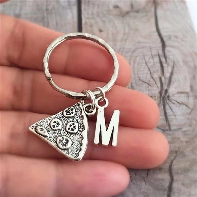 Handmade Pizza Keychain Pizza Slice Keychain Keyring Name Initial Jewelry Food Charm Keychain Birthday Party Favors