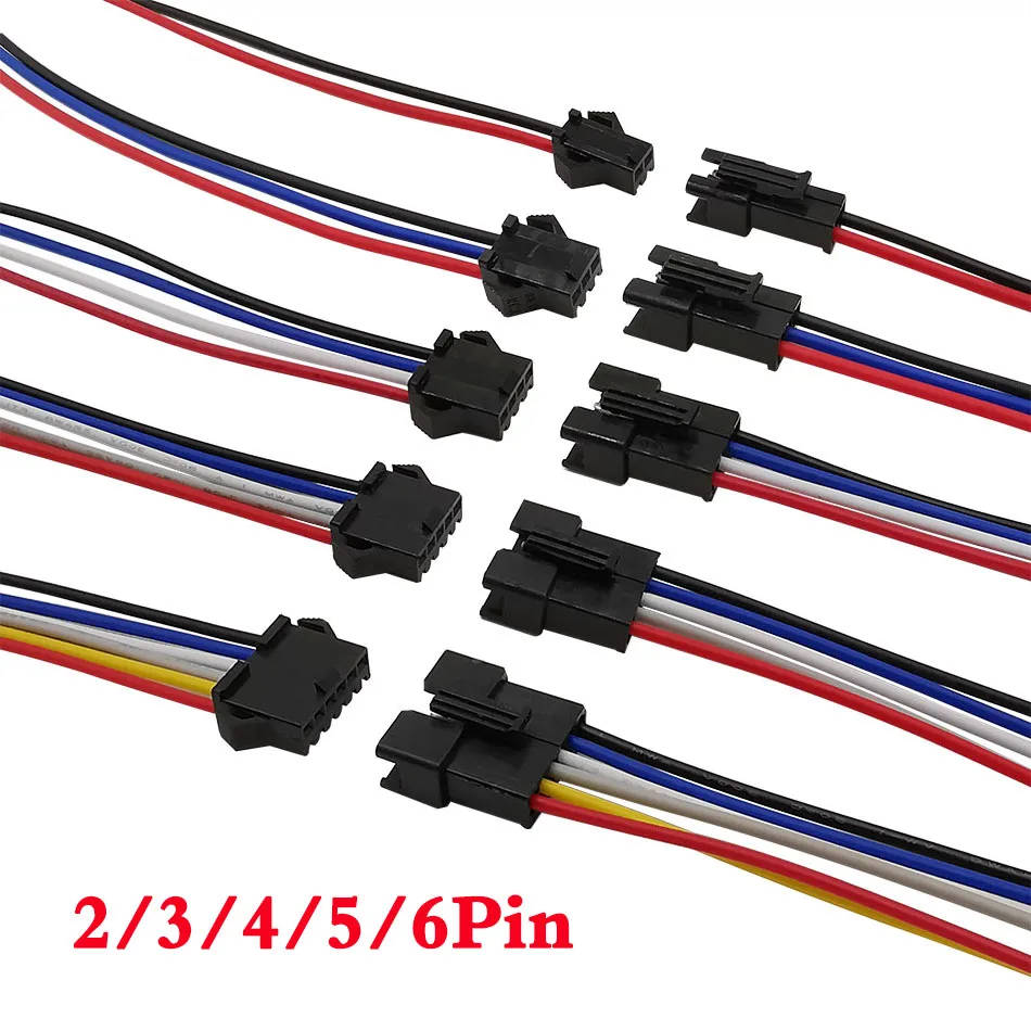 5Pairs JST SM Male Female Wire Cable Connector 2/3/4/5/6 Pin JST SM Plug Socket Cable Connector For LED Strip Light 10/15/20CM