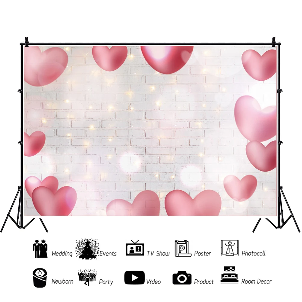 Valentine's Day Backdrop Photocall Glitter Dots Brick Wall Weeding Party Decor Photography Background Photo Studio Photographic