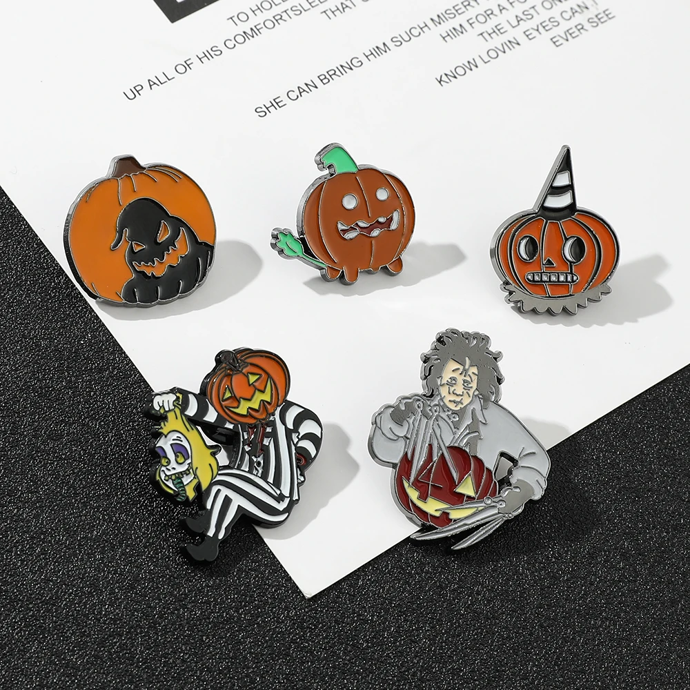 Halloween Enamel Pin New Trend Scissor Hand Edward Pumpkin Ghost Metal Brooch Fun Badge Jewelry Gift