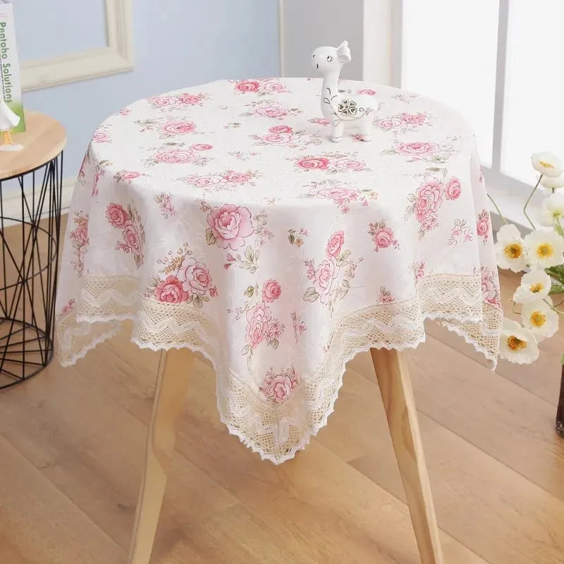 Round Table Tablecloth Fabric Cotton and Linen Small Fresh Rectangular Round Coffee Table Tablecloth Square Pastoral Lace Home