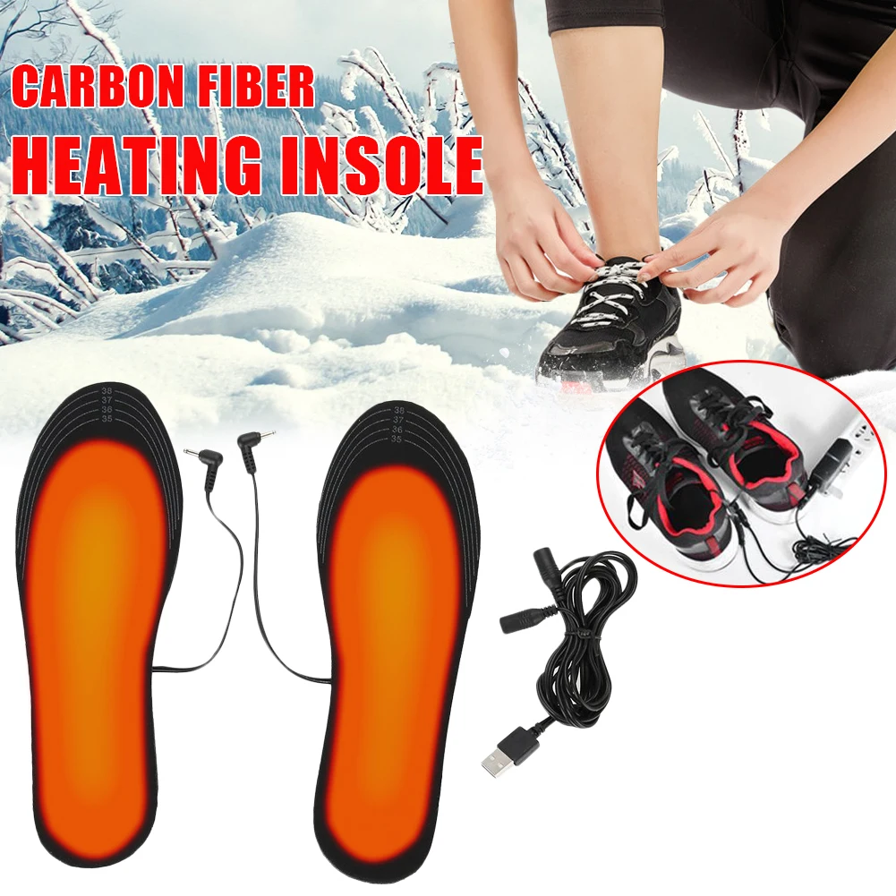 1 Pair Heated Shoe Insoles Warm Insoles USB Sock Mat Electrically Heating Washable Thermal Shoe Pad for Unisex Outdoor Camping