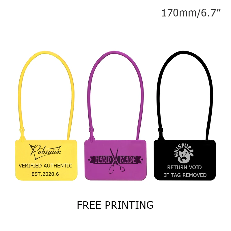 100pcs Custom Plastic Hang Tags Personalized Disposable Security Seals Tamperproof Logo Label Marker for Clothes Shoes Bag 170mm