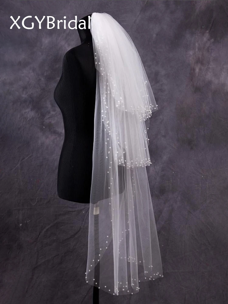 Three Layer Beaded Bridal Veils New Arrival 2023 Fashion 1 Meter Pure Yarn Bead Edge Wedding Veil Ivory Wedding Accessories