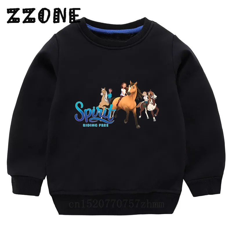 New Spring Autumn Baby Girls Sweatshirts Lucky & Mustang Spirit Horse Cartoon Kids Hoodies Children Pullover Tops Boys Clothes