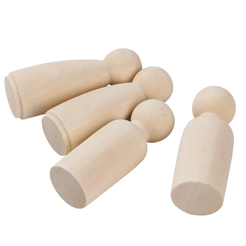 10PCS Solid Hard Wood People Natural Unfinished Ramp Preparation Paint or Stained Wooden Family Large Peg Dolls Home Decor 75MM