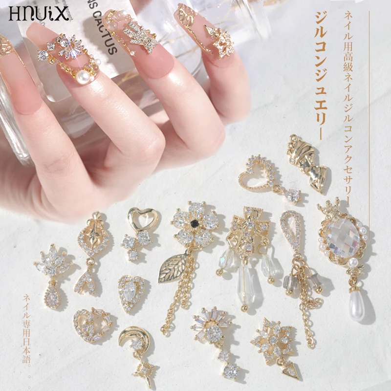 Hnuix 2 Stück 3d Metall Nail Art Schmuck japanische Nagel dekorationen hochwertige Kristall Maniküre Zirkon Diamant Charms Anhänger