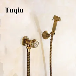 Tuqiu Hand Held Bidet Sprayer Douche Toilet Kit Antique Bronze Brass Shattaf Shower Head Copper Valve Set Jet Bidet Faucet Set