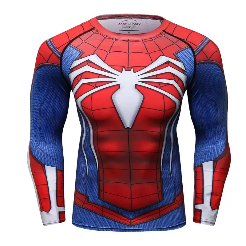 Camiseta de compressão estampa aranha masculina, Roupa de ginástica, Roupa esportiva, Corrida, Rashguard, Esporte, Corrida, Moda